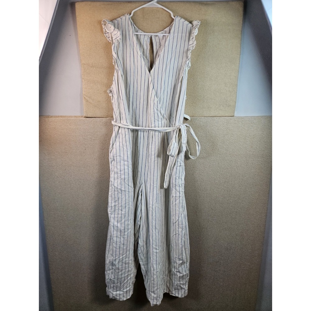 Old Navy XXL Women's Blue White Striped Wrap Tie Waist Wide Leg Jumpsuit NWT